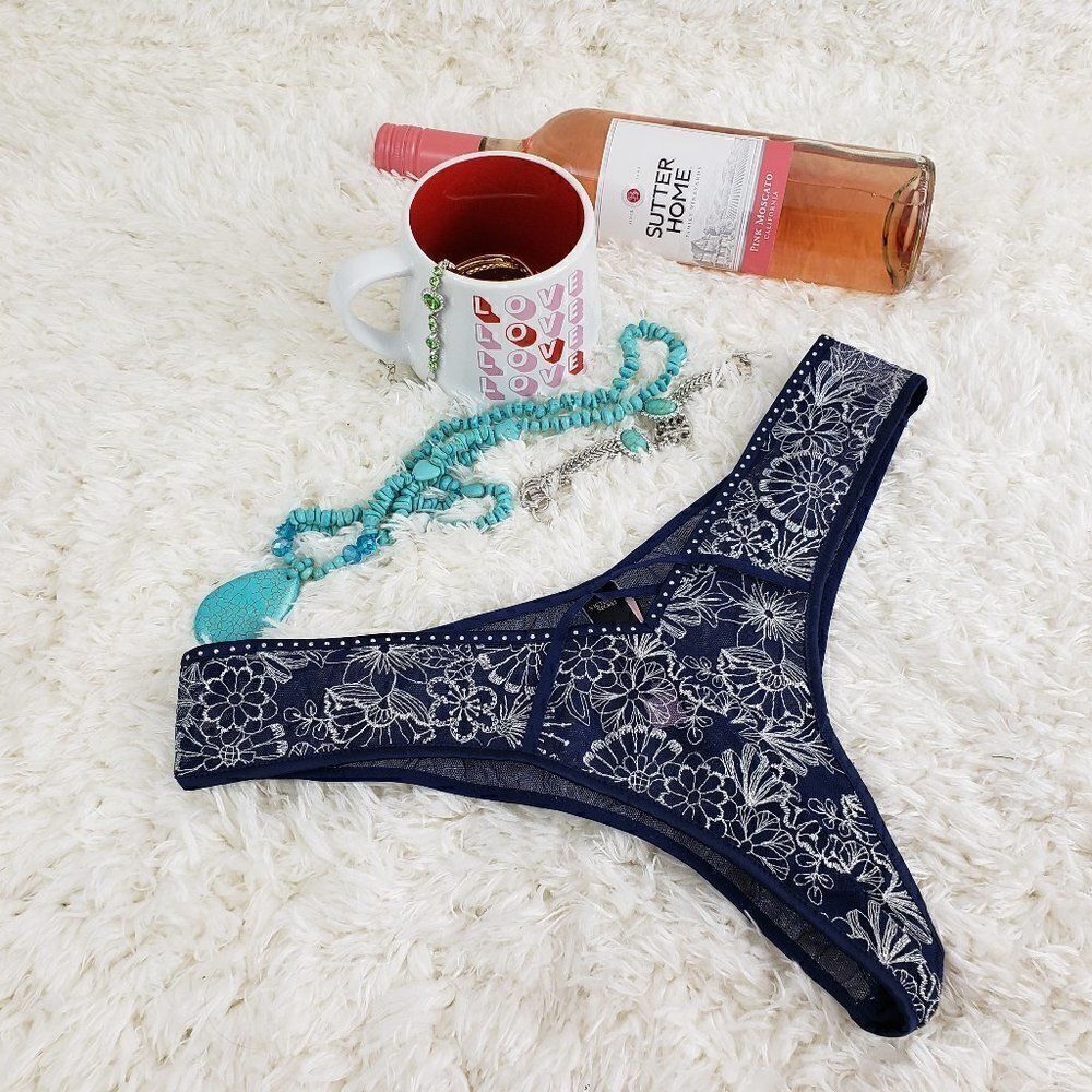 VS Blue Lace Glitter Crystals Mesh Sexy CHEEKY